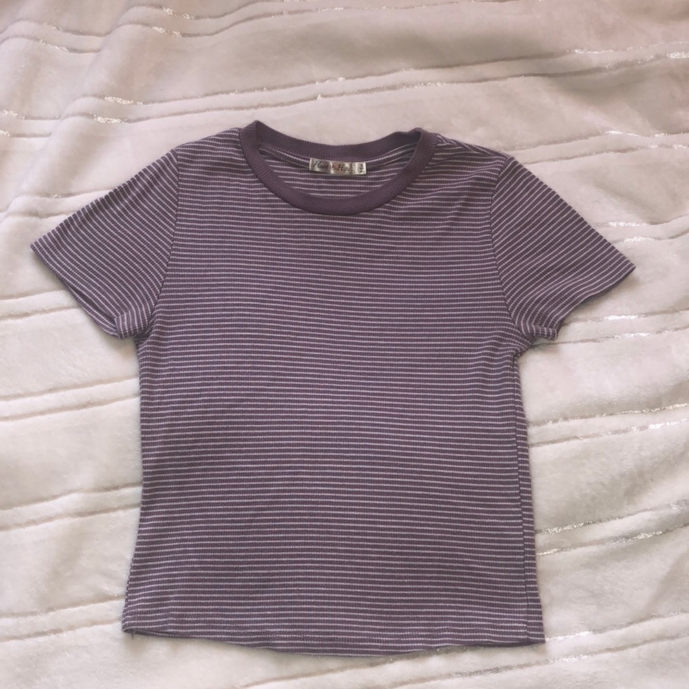 Gently used purple and white striped tee.